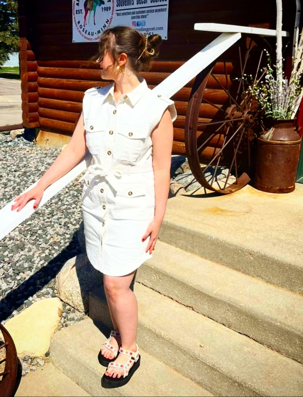 Sleeveless Cargo Dress W/ Pockets & Rem. Belt