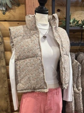 High Neck Floral Puffer Vest | Blush