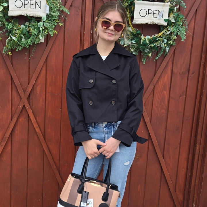 Stylish Lapel Long-Sleeved Cropped Trench Coat Jacket