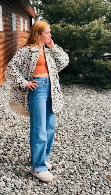 Long Sleeve Elbow Patch Overlaid Lace Quilted Woven Jacket | Oatmeal Multi