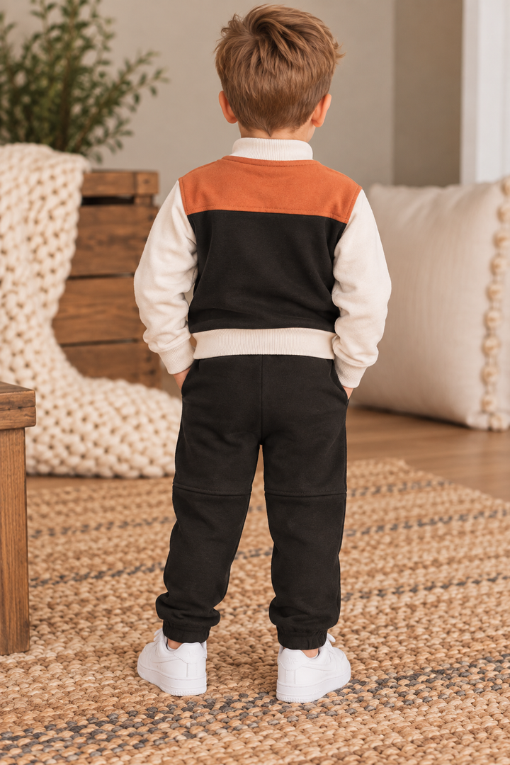 Quater Zip Boy Collar Sweatshirt Set | Toddler
