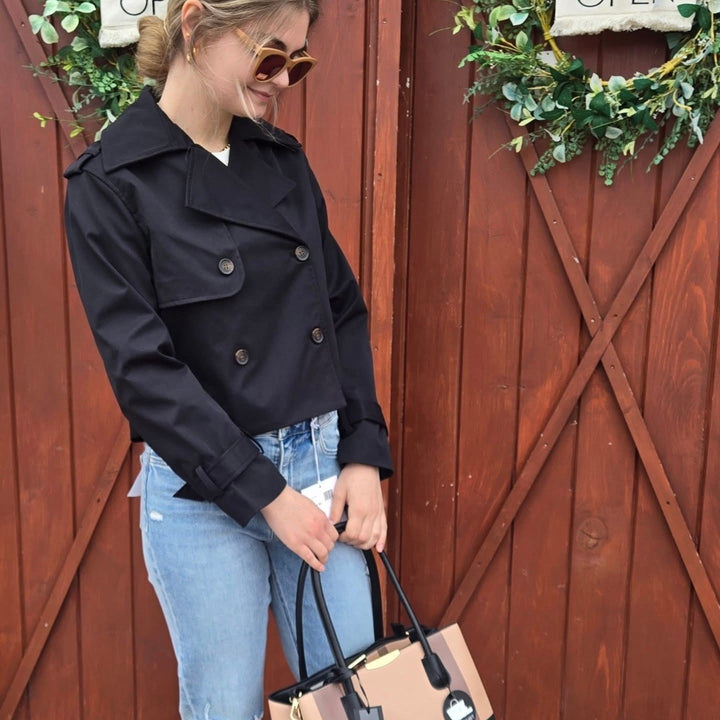 Stylish Lapel Long-Sleeved Cropped Trench Coat Jacket