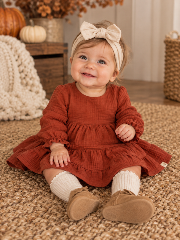 Girls Dotted Rib Organic Cotton Dress | Baby