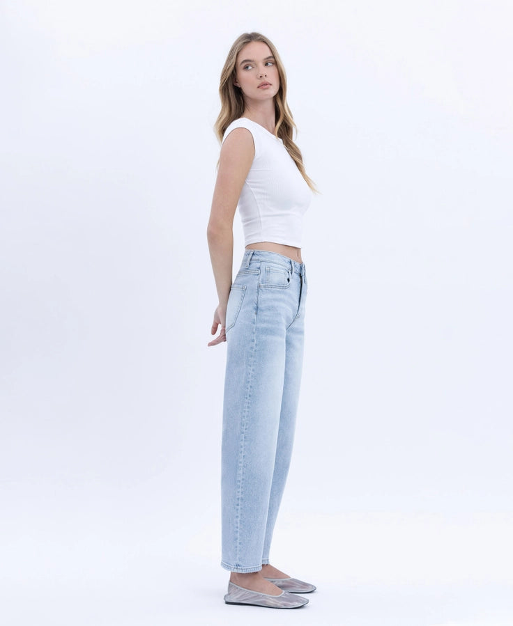 Super High Rise Light Wash Barrel Leg Jeans
