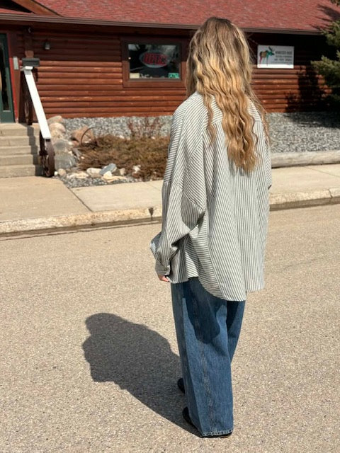 Oversized Striped Button-up Shirt