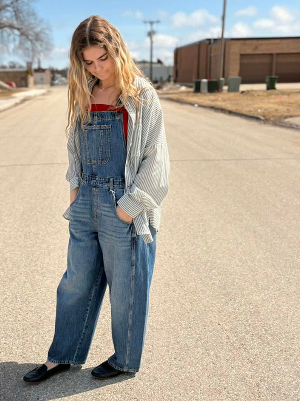 Oversized Striped Button-up Shirt
