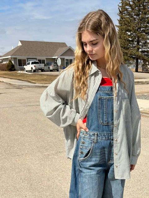 Oversized Striped Button-up Shirt