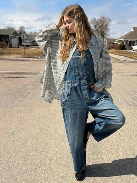 Mid-Waisted Barrel Overall Jeans