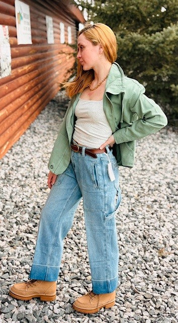 Slub Twill Front Button Jacket with Drawcord Collar