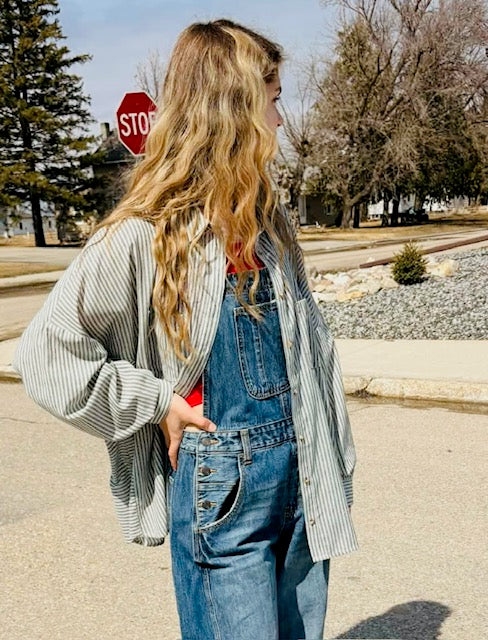Mid-Waisted Barrel Overall Jeans
