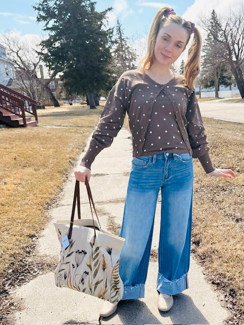 Polka Dot Button-Front Cardigan