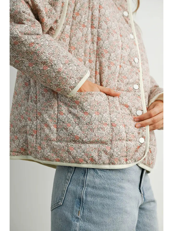 Floar Quilted Jacket With Lightweight BOHO Print | Mauve/Ivory