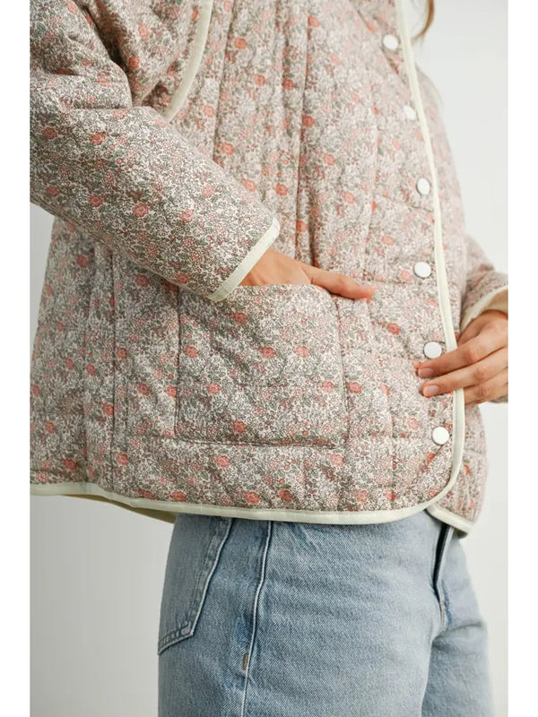 Floar Quilted Jacket With Lightweight BOHO Print | Mauve/Ivory