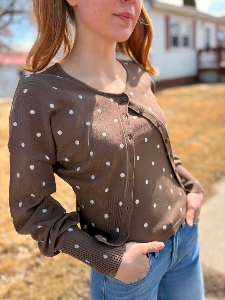 Polka Dot Button-Front Cardigan
