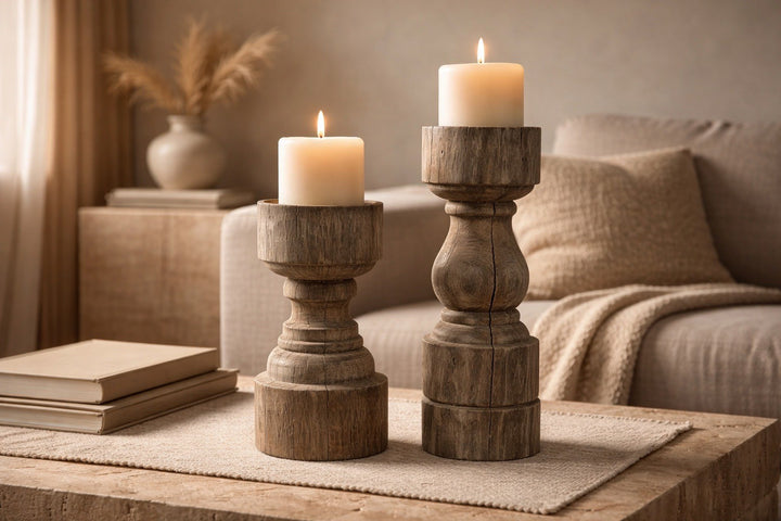 Rustic Pillar Holder Tall | Natural Wood