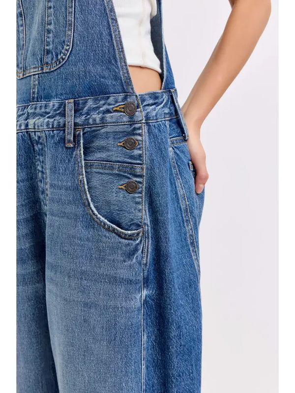 Mid-Waisted Barrel Overall Jeans