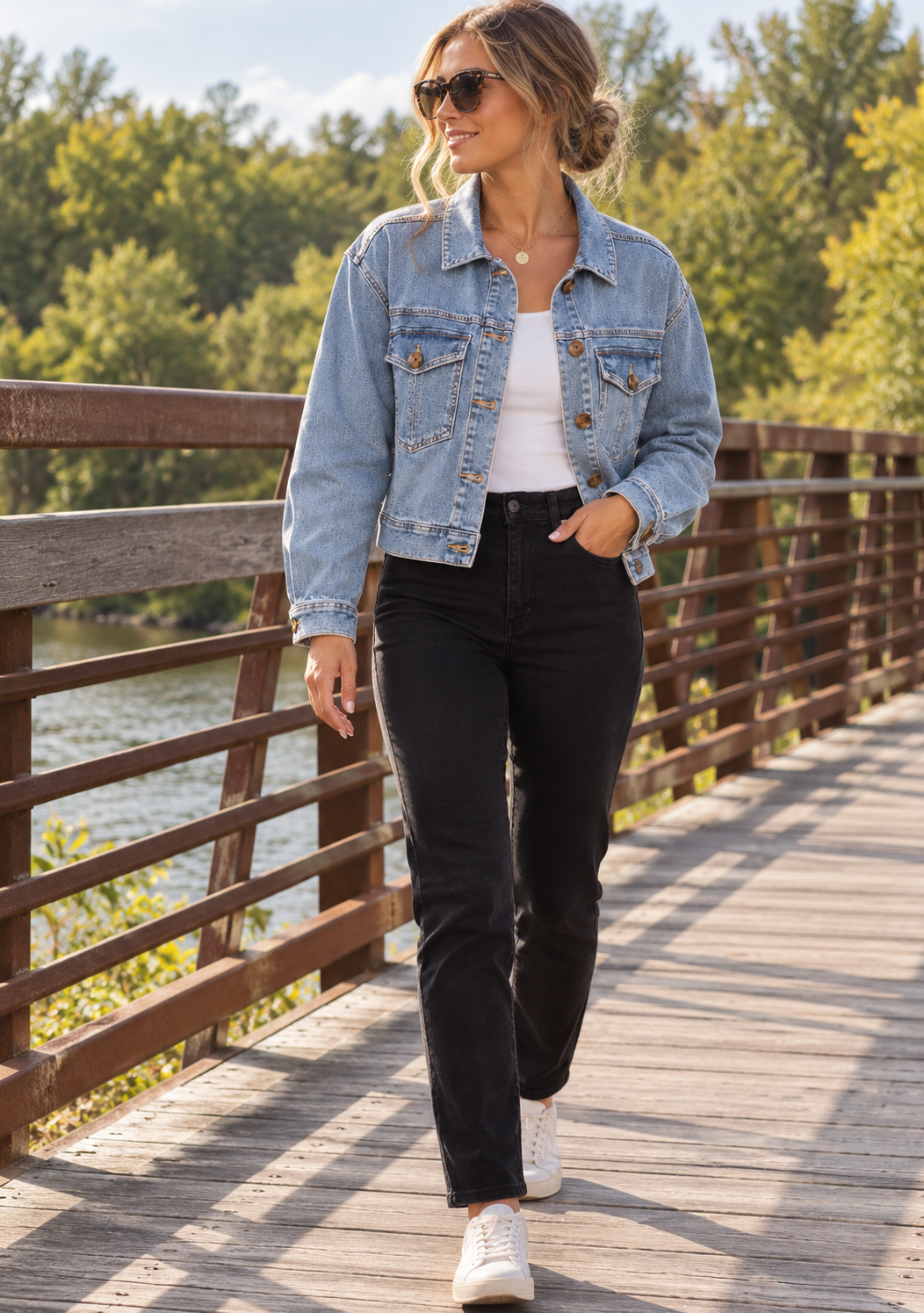 Crop Denim Jacket W/ Oversize Pockets