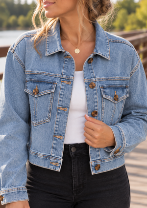 Crop Denim Jacket W/ Oversize Pockets