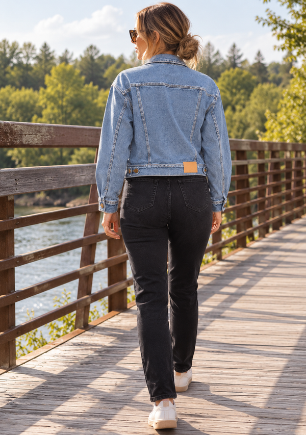 Crop Denim Jacket W/ Oversize Pockets