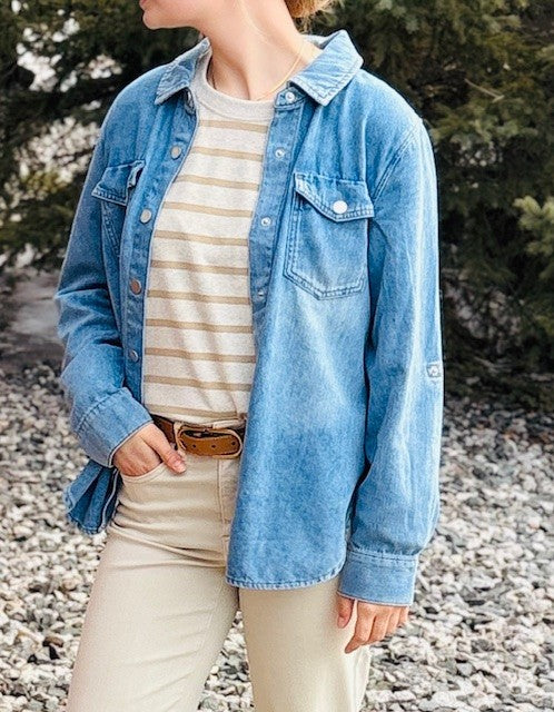 Classic Denim Shirt W/Roll Up Sleeves