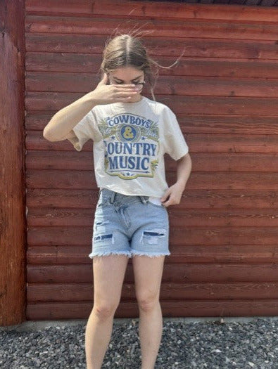 Cowboys, Cold Beer, and Country Music Relaxed Crop Tee
