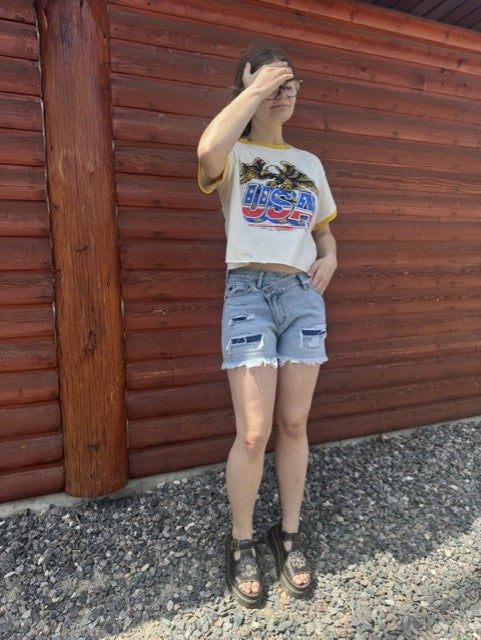 USA 250 yr. Anniversary Ringer Relaxed Crop Tee