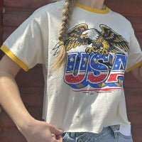 USA 250 yr. Anniversary Ringer Relaxed Crop Tee