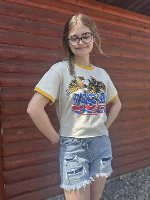 USA 250 yr. Anniversary Ringer Relaxed Crop Tee