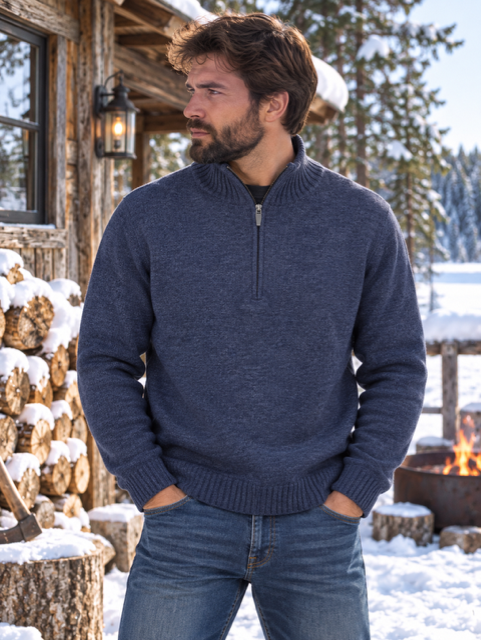 Men's Solid 1\4 Zip Lambswool Sweater