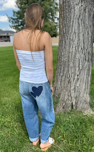 Love Print Loose Midi Waist Jeans