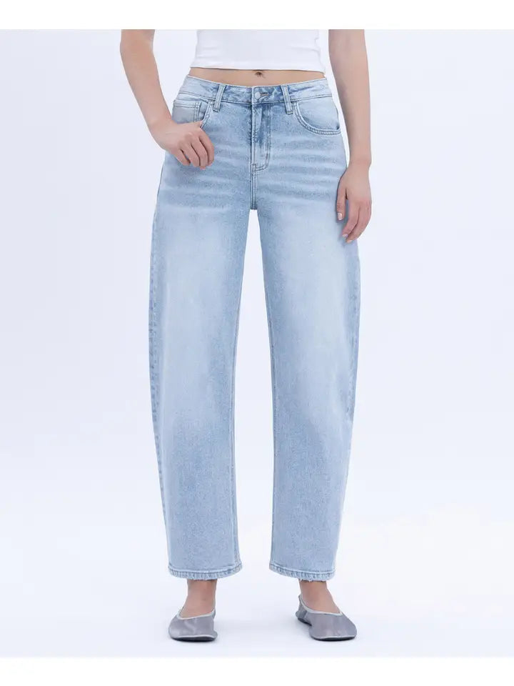 Super High Rise Light Wash Barrel Leg Jeans
