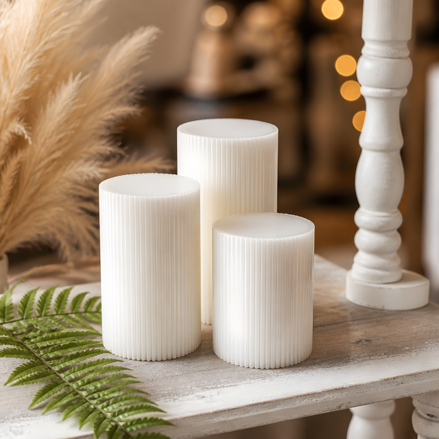 3 PIECE RIDGED LED CANDLE SET