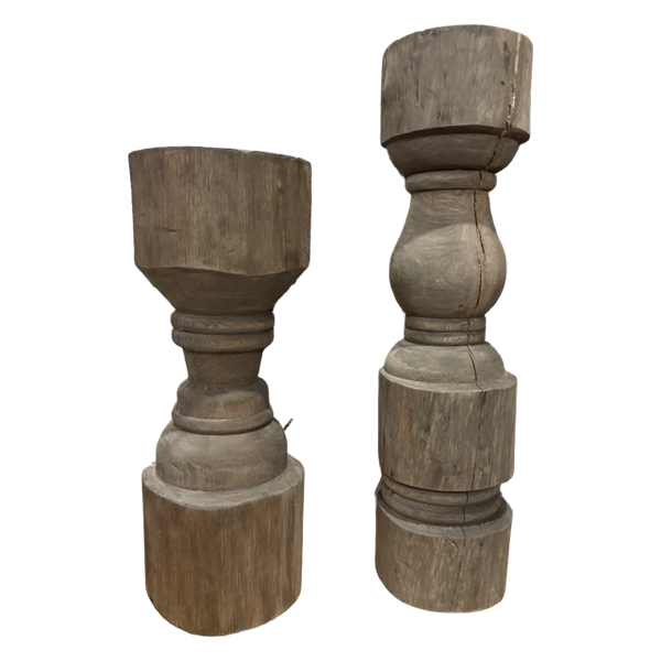Rustic Pillar Holder Short | Natural Wood