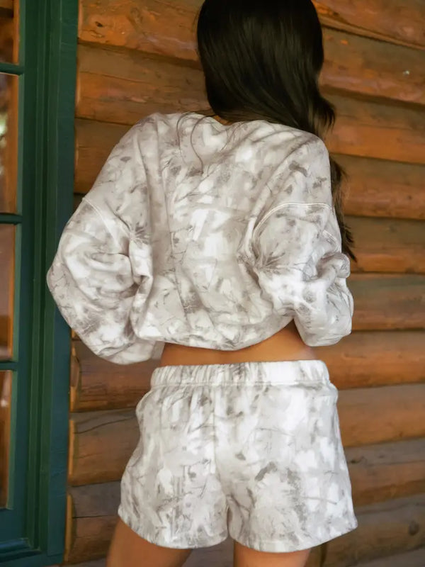 Avery Light Woodland Camo Cloud Fleece Mid Rise Shorts
