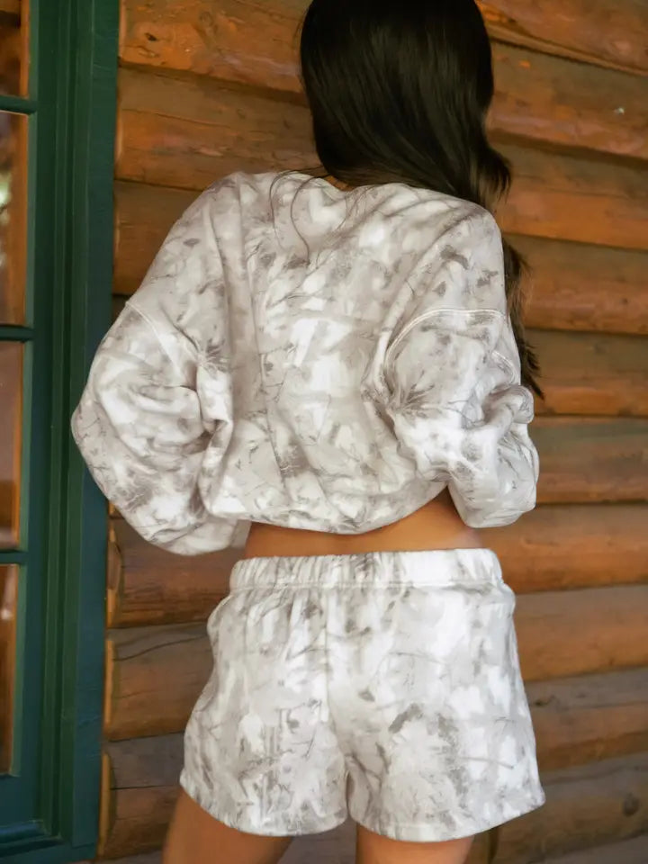 Avery Light Woodland Camo Cloud Fleece Mid Rise Shorts