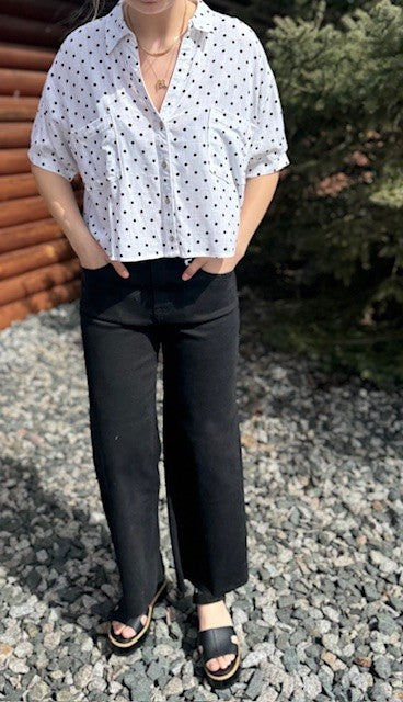 High Rise Raw Hem Crop Jet Black Wide Leg Jeans