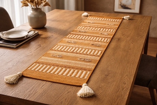 Bianca Tasseled Runner | Beige n Terracota | 72" x 14.5"