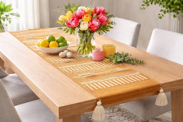 Bianca Tasseled Runner | Beige n Terracota | 72" x 14.5"