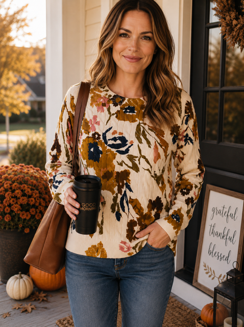 Stellar | Printed Cabel Cotton Crew Neck Sweater