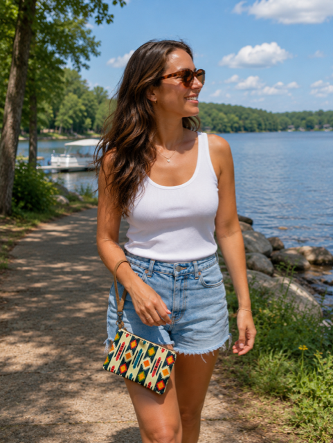 Cotton & Leather Wristlet