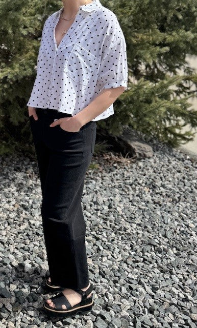 High Rise Raw Hem Crop Jet Black Wide Leg Jeans