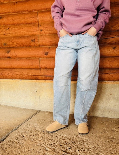 Mid Waisted Barrel Leg with Long Inseam