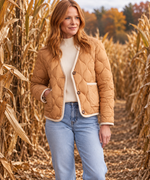 V-Neck Button Puffer Jacket