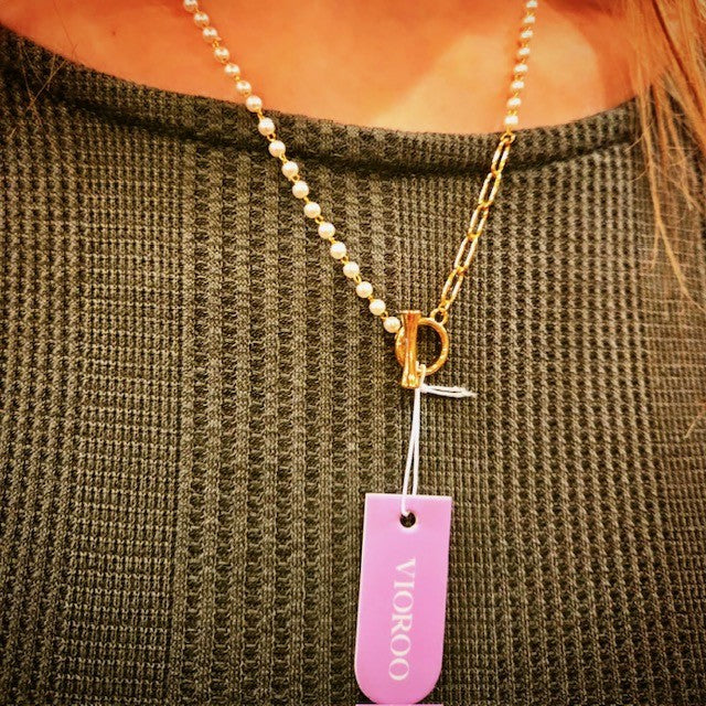 Petite Pearl Link Toggle Necklace