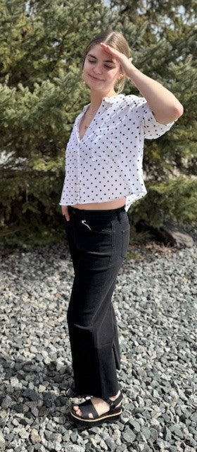 High Rise Raw Hem Crop Jet Black Wide Leg Jeans