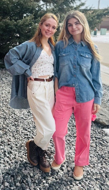 Long Sleeve Stripe Pattern Denim Shirt Top | Stripe Denim
