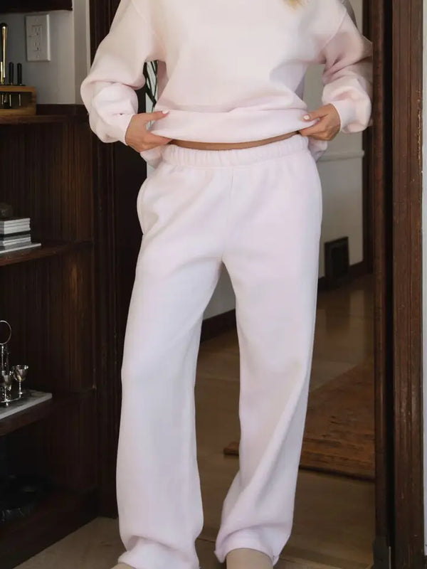 Lani Cloud Fleece Wide Leg Sweatpants Stretch Waist & Pocket | Pale Pink