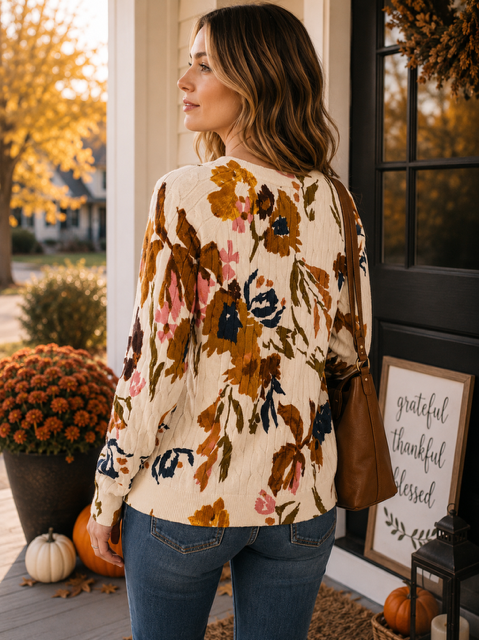 Stellar | Printed Cabel Cotton Crew Neck Sweater