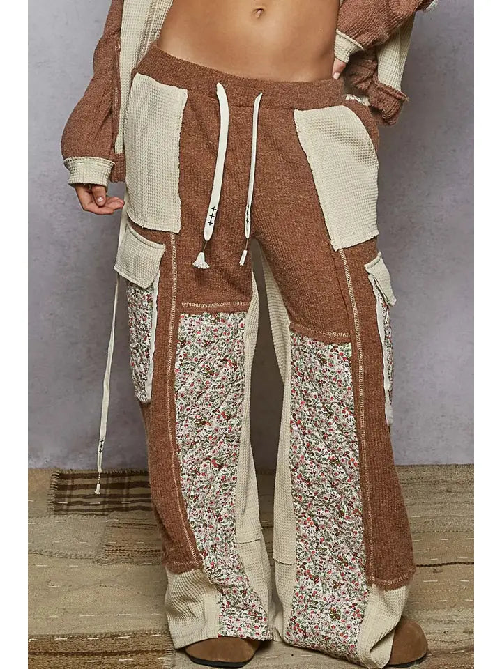 Thermal Quilted Detail Floral Knit Pants | Oat Choco