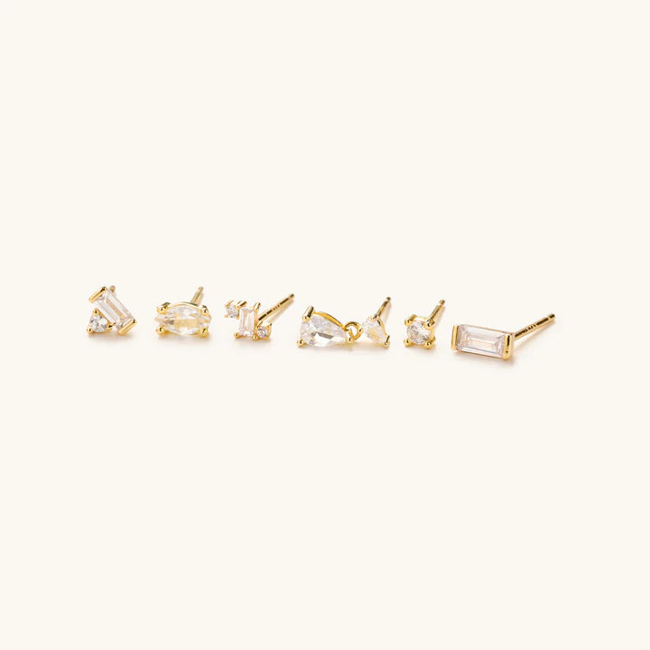 Crystal Stud Earrings Pack | Gold